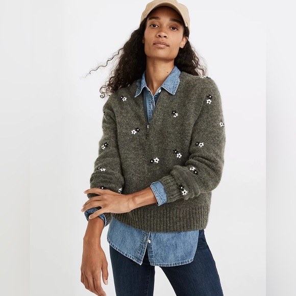 Madewell Sweaters - Madewell Embroidered Enfield Half-Zip Sweater